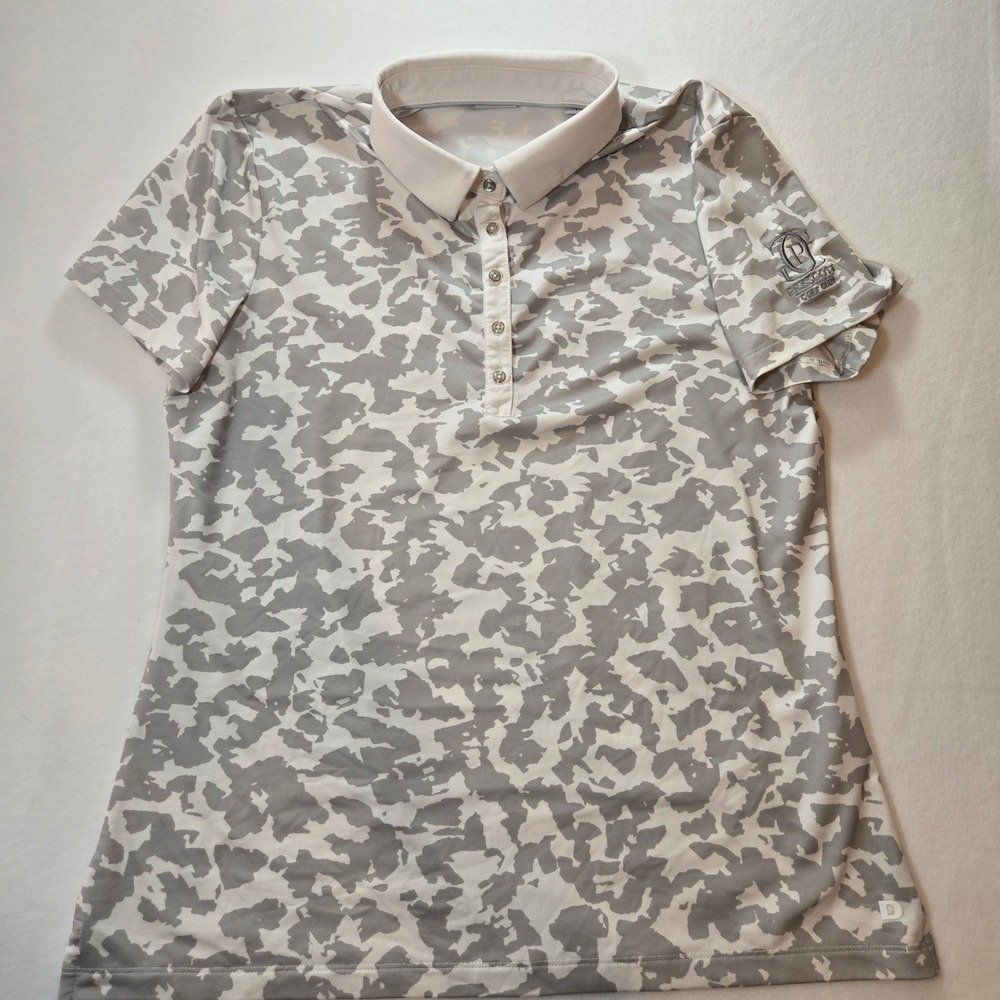 Dunning Golf Polo Shirt Womens Large Grey White Camo Prescott Golf Club Logo